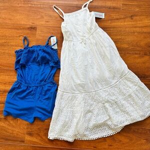 Cat & Jack Bundle White Eyelet Maxi Dress with Blue Ruffle Romper